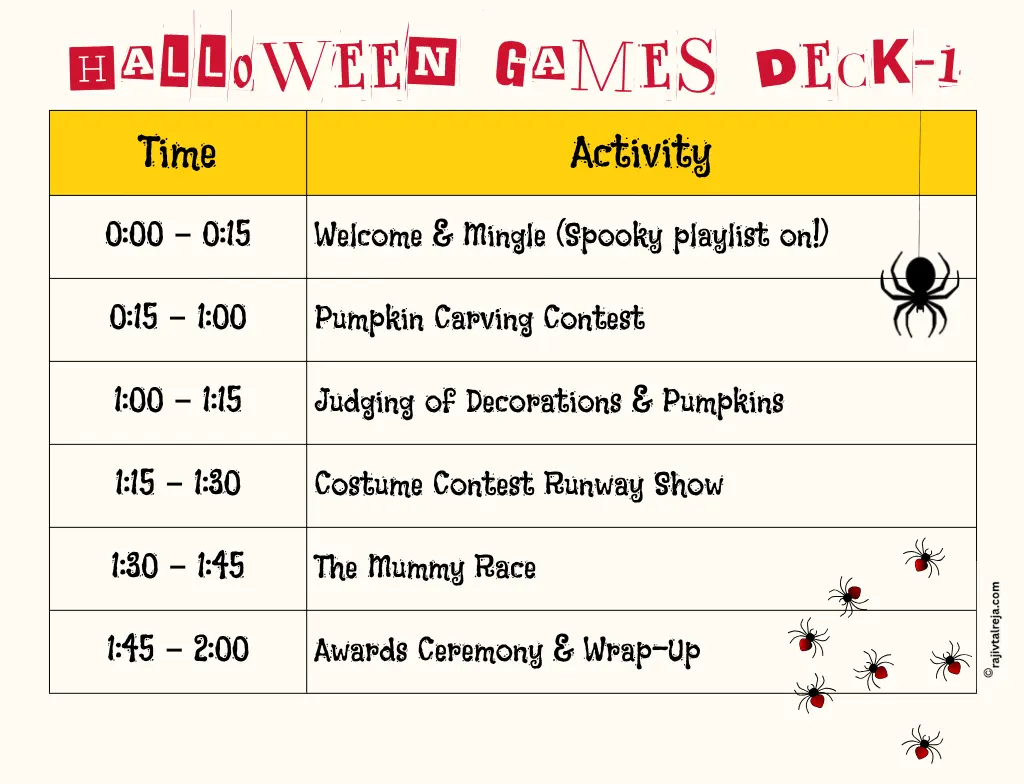 Halloween team-building activities like Office Decor Challenge,Costume Contest, Pumpkin Carving and Mummy Race

